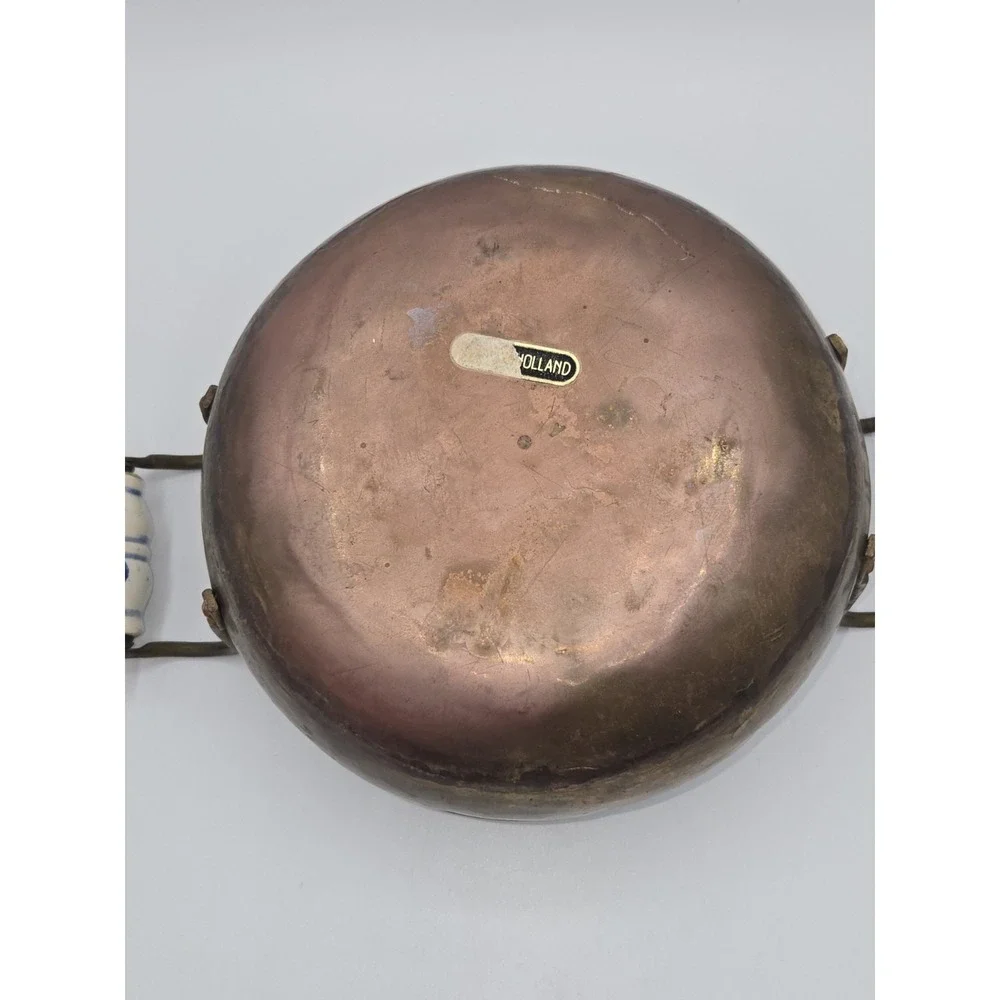 Holland Copper Bowl Pan Ceramic‎ Handles Rustic Farmhouse Serving Dish 10.5